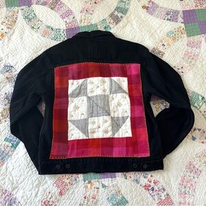 Levi’s Up-cycled Black Denim Jacket with Hand Embroidered Vintage Quilt Square